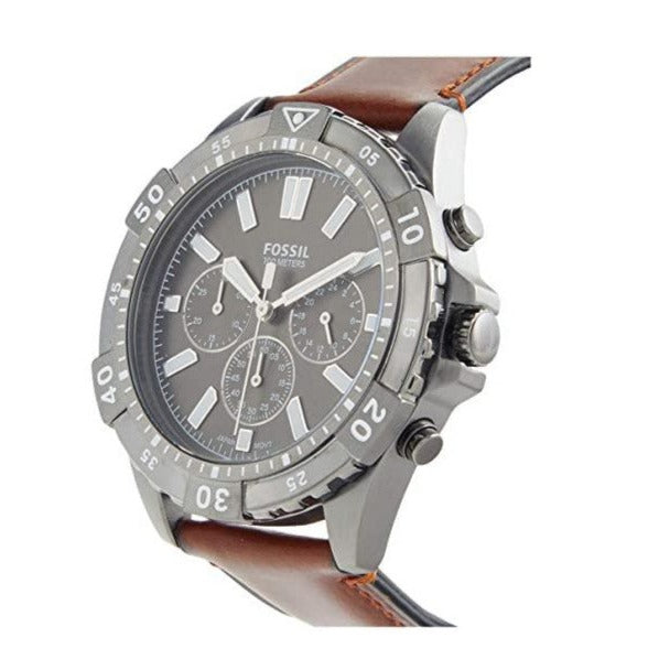 Fossil Garrett Chronograph Grey Dial Brown Leather Strap Watch for Men - FS5770