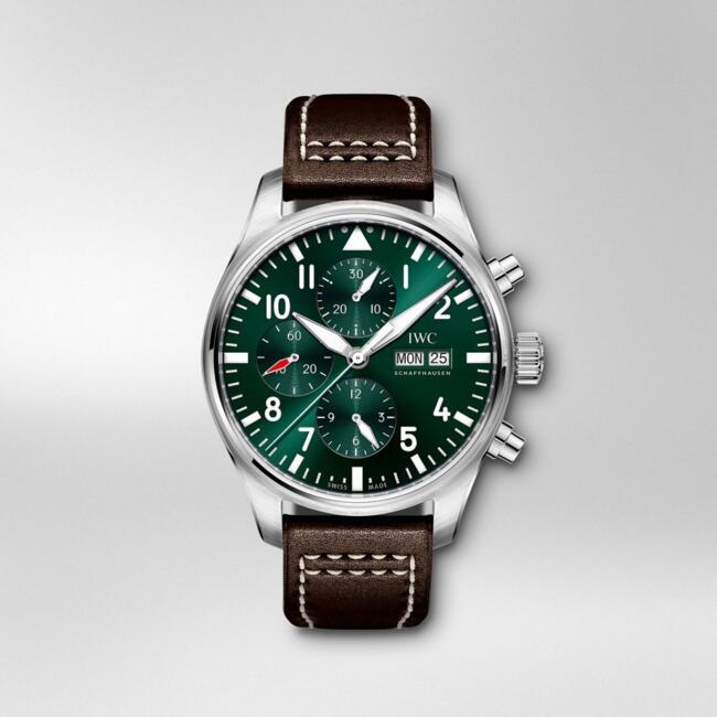 IWC Pilot's Watch Chronograph Edition Racing Green 43mm Green Dial Brown Leather Strap Watch for Men - IW377726