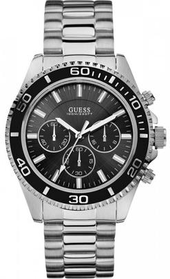 Guess Chaser Chronograph Black Dial Silver Steel Strap Watch for Men - W0170G1