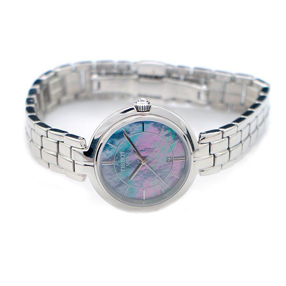 Tissot T Lady Flamingo Mother of Pearl Blue Dial Silver Steel Strap Watch For Women - T094.210.11.121.00