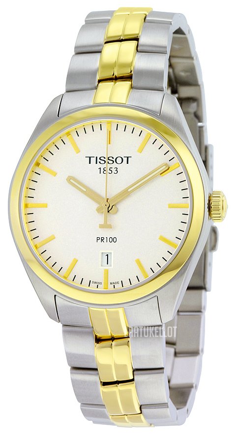 Tissot T Classic PR 100 White Dial Two Tone Steel Strap Watch for Men - T101.410.22.031.00