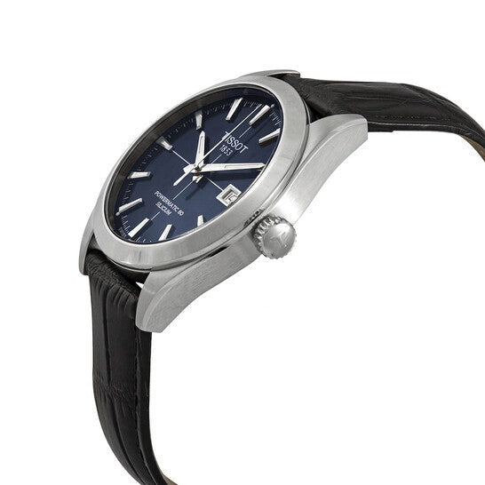 Tissot Gentleman Powermatic 80 Silicium Blue Dial Black Leather Strap Watch For Men - T127.407.16.041.01