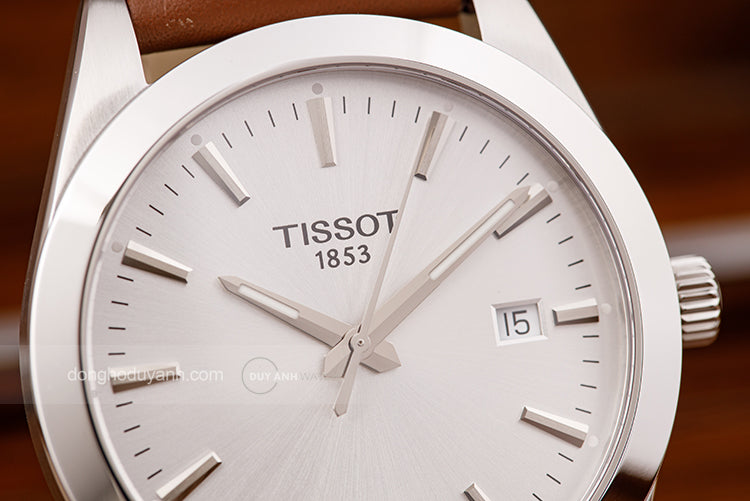 Tissot Gentleman Silver Dial Brown Leather Strap Watch For Men - T127.410.16.031.00