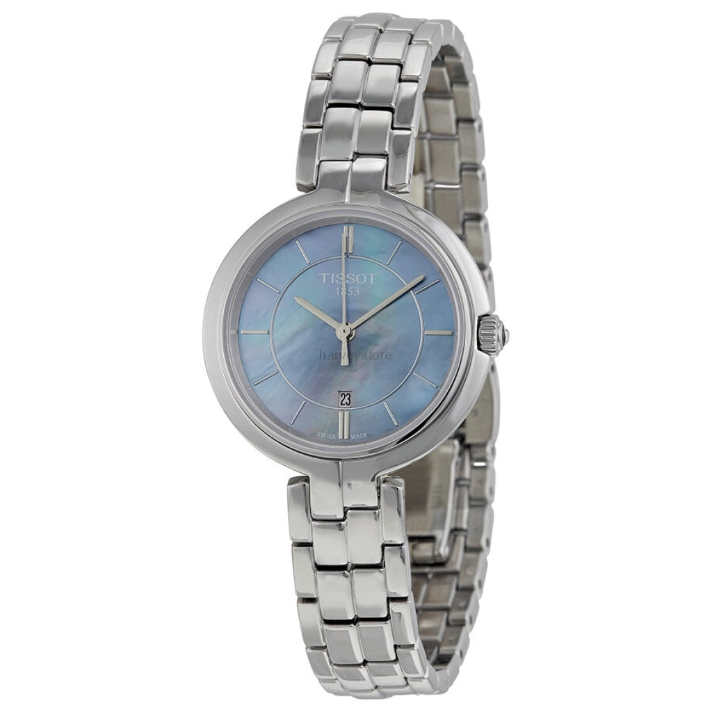 Tissot T Lady Flamingo Mother of Pearl Blue Dial Silver Steel Strap Watch For Women - T094.210.11.121.00