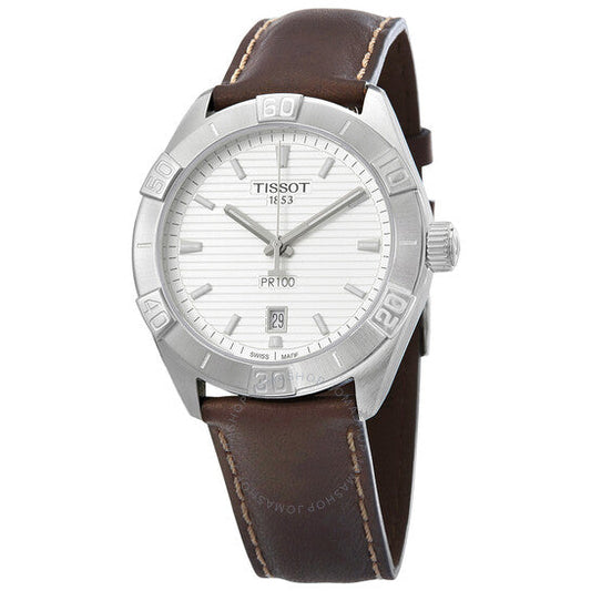 Tissot PR 100 Sport Silver Dial Leather Strap Watch For Men - T101.610.16.031.00