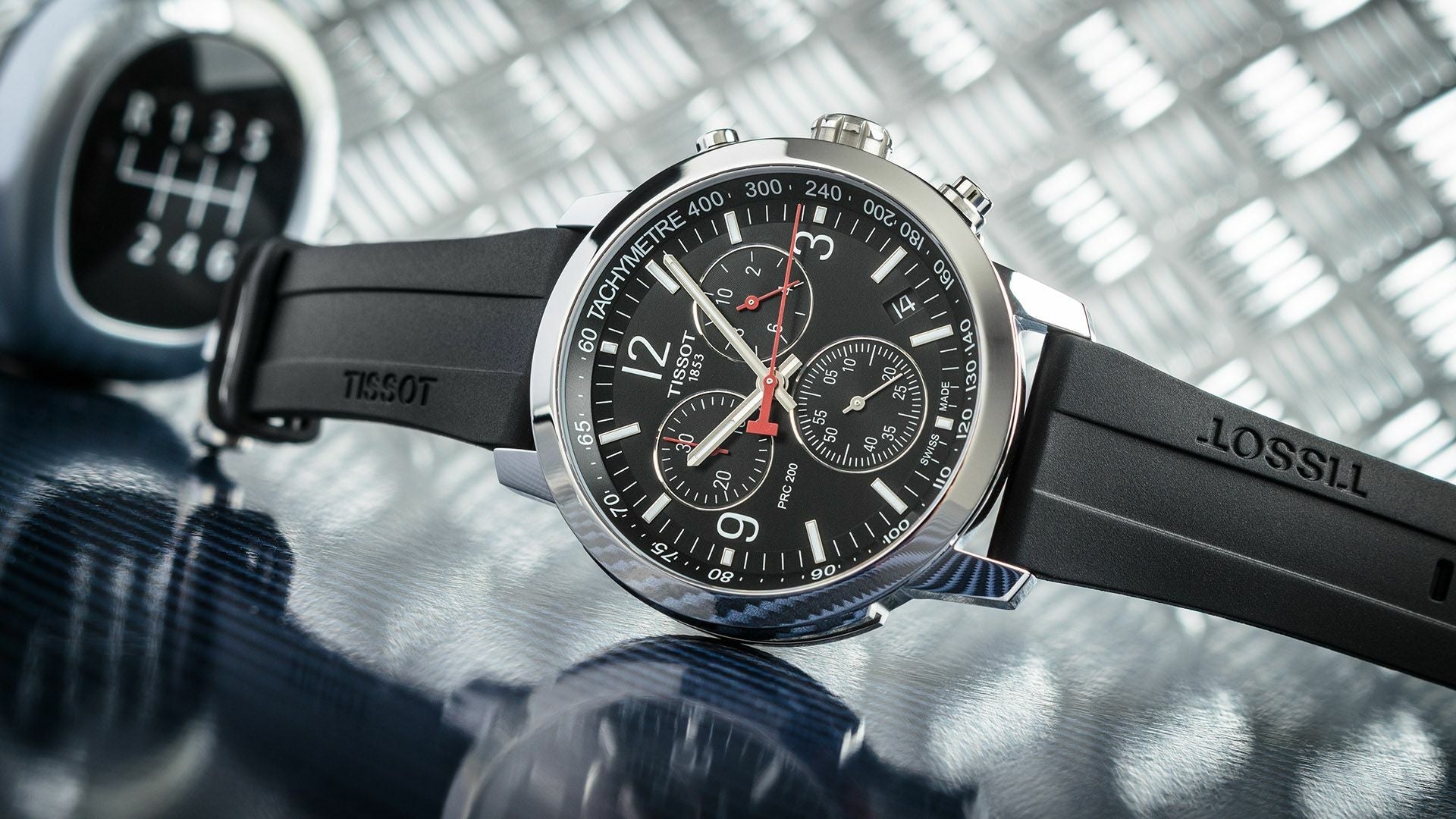 Tissot PRC 200 Chronograph Black Dial Black Rubber Strap Watch for Men - T114.417.17.057.00