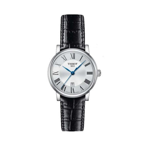 Tissot Carson Premium Lady Silver Dial Black Leather Strap Watch For Women - T122.210.16.033.00