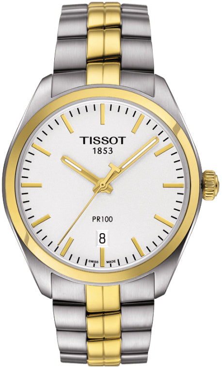 Tissot T Classic PR 100 White Dial Two Tone Steel Strap Watch for Men - T101.410.22.031.00