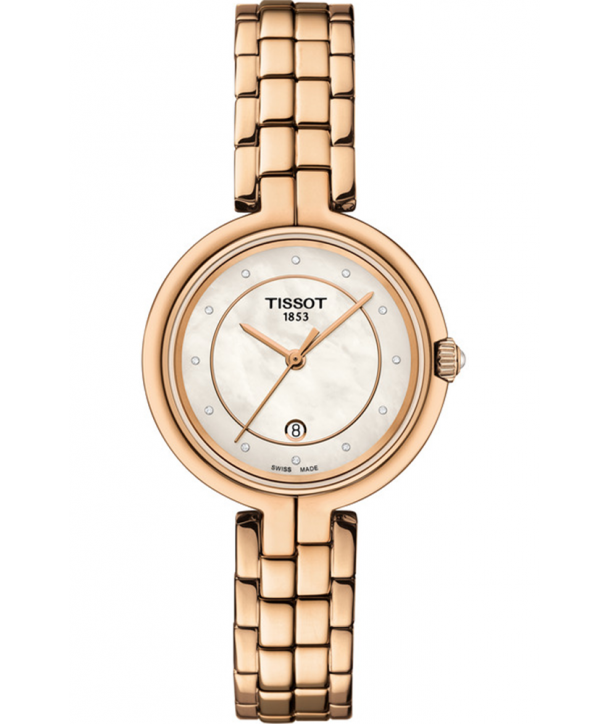 Tissot T Lady Flamingo Mother of Pearl Dial Rose Gold Steel Strap Watch For Women - T094.210.33.116.02