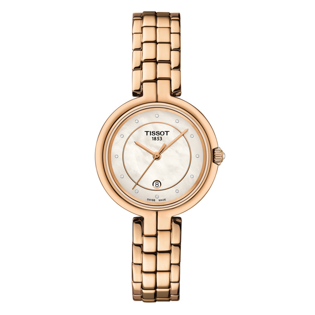 Tissot T Lady Flamingo Mother of Pearl Dial Rose Gold Steel Strap Watch For Women - T094.210.33.116.02