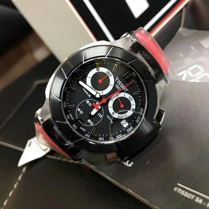 Tissot T Race Chronograph Black Dial Red Rubber Strap Watch for Men - T048.417.27.057.01