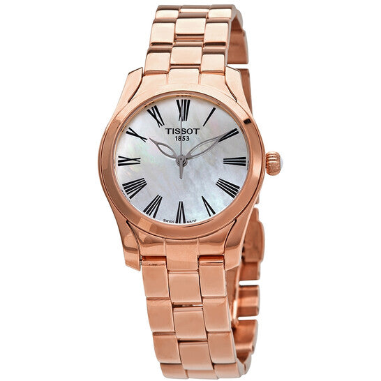 Tissot T Wave Mother of Pearl Dial Rose Gold Steel Strap Watch For Women - T112.210.33.113.00