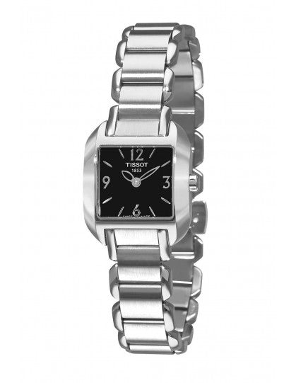 Tissot T Wave Black Dial Silver Steel Strap Watch for Women - T02.1.285.52