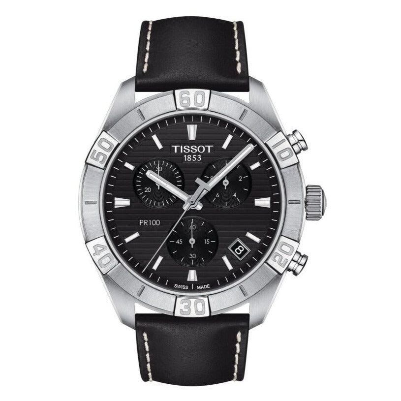 Tissot PR 100 Sport Chronograph Black Dial Black Leather Strap Watch For Men - T101.617.16.051.00