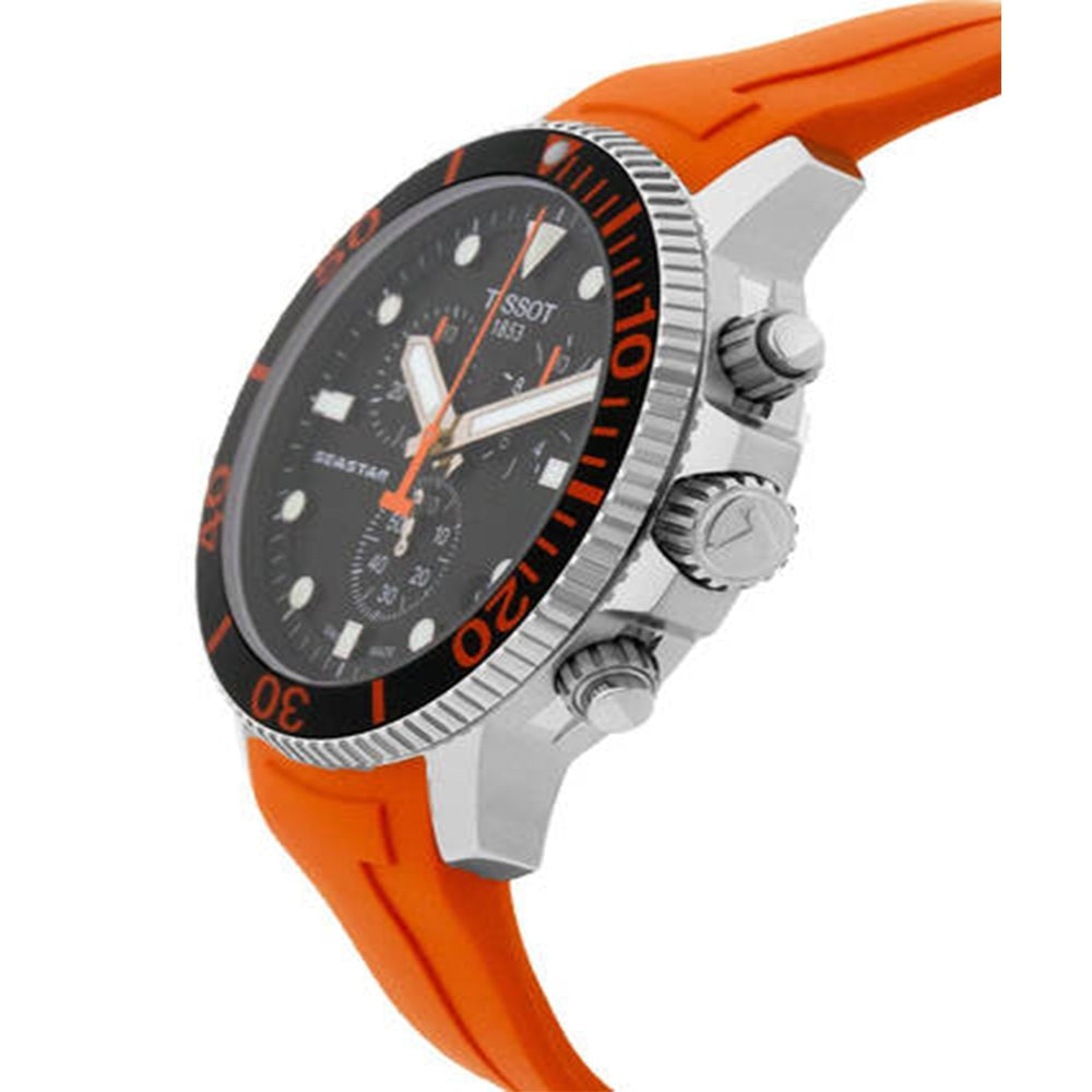 Tissot Seaster 1000 Chronograph Black Dial Orange Rubber Strap Watch For Men - T120.417.17.051.01