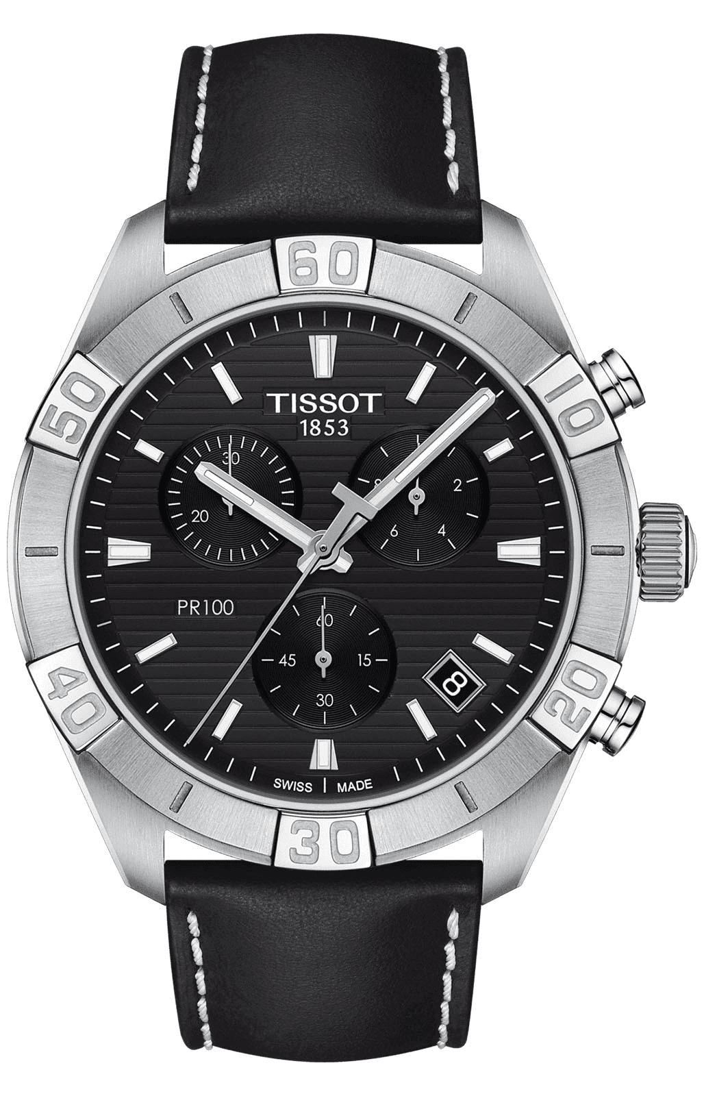 Tissot PR 100 Sport Chronograph Black Dial Black Leather Strap Watch For Men - T101.617.16.051.00