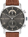 Tommy Hilfiger Kane Grey Dial Brown Leather Strap Watch for Men - 1710398