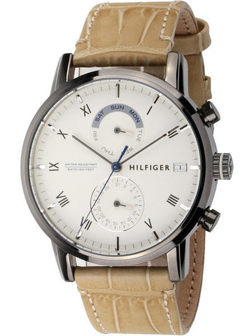 Tommy Hilfiger Kane White Dial Beige Leather Strap Watch for Men - 1710399