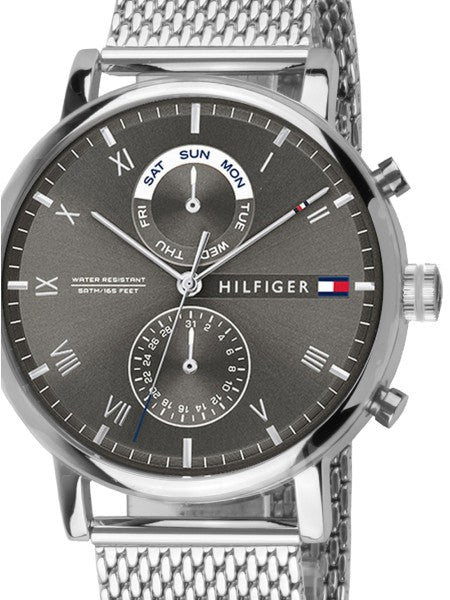 Tommy Hilfiger Kane Black Dial Silver Mesh Bracelet Watch for Men - 1710402