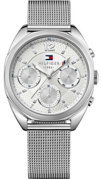 Tommy Hilfiger Mia Silver Dial Silver Mesh Bracelet Watch for Men - 1781628