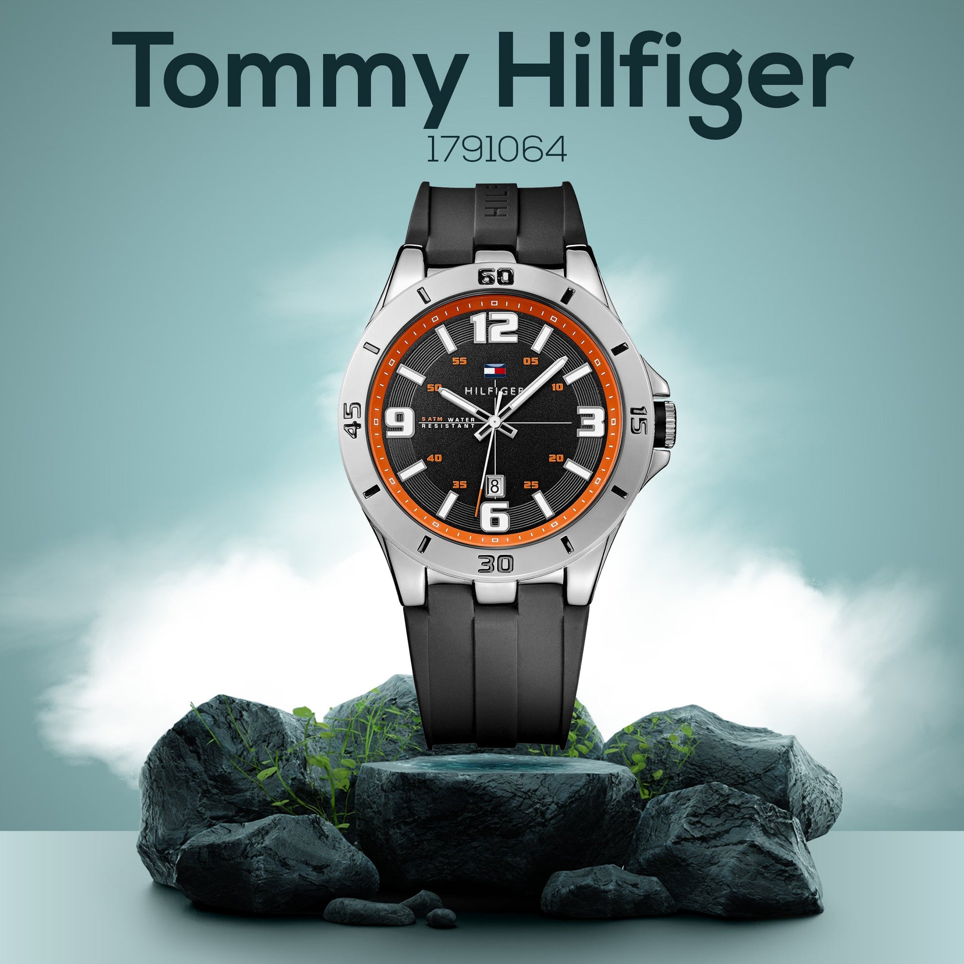 Tommy Hilfiger Drew Black Dial Black Rubber Strap Watch for Men - 1791064