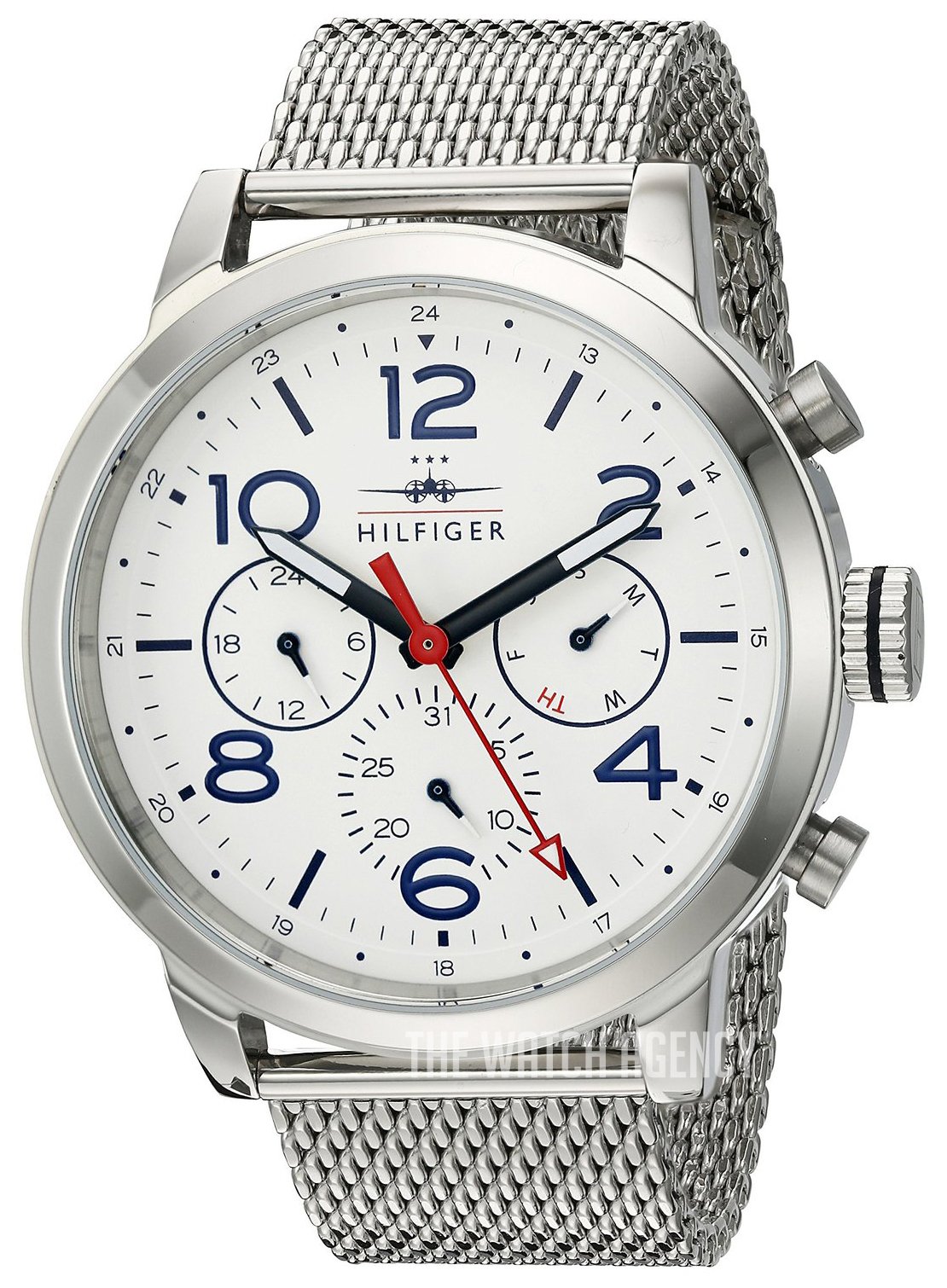 Tommy Hilfiger Jake Quartz White Dial Silver Mesh Bracelet Watch for Men - 1791233