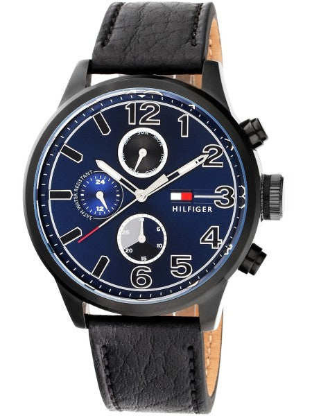 Tommy Hilfiger Jackson Quartz Blue Dial Black Leather Strap Watch for Men - 1791241