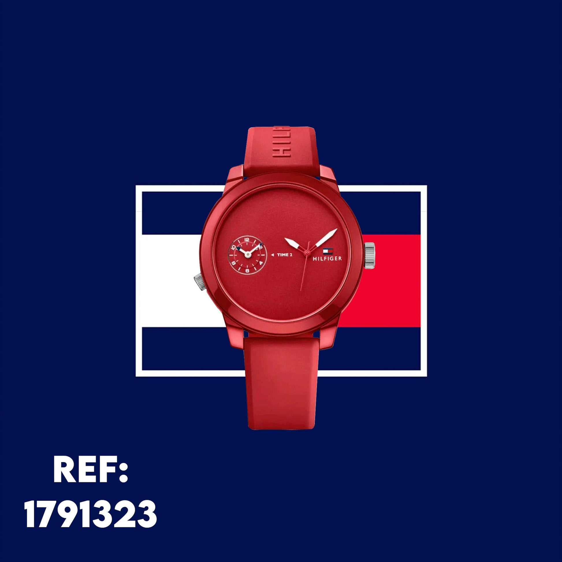 Tommy Hilfiger Denim Quartz Red Dial Red Rubber Strap Watch for Men - 1791323