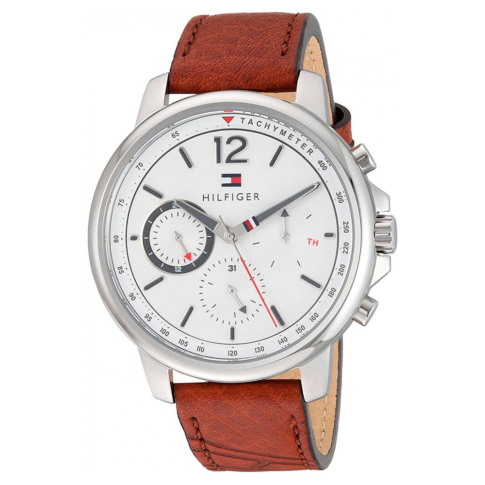 Tommy Hilfiger Landon Chronograph Quartz White Dial Brown Leather Strap Watch for Men - 1791531