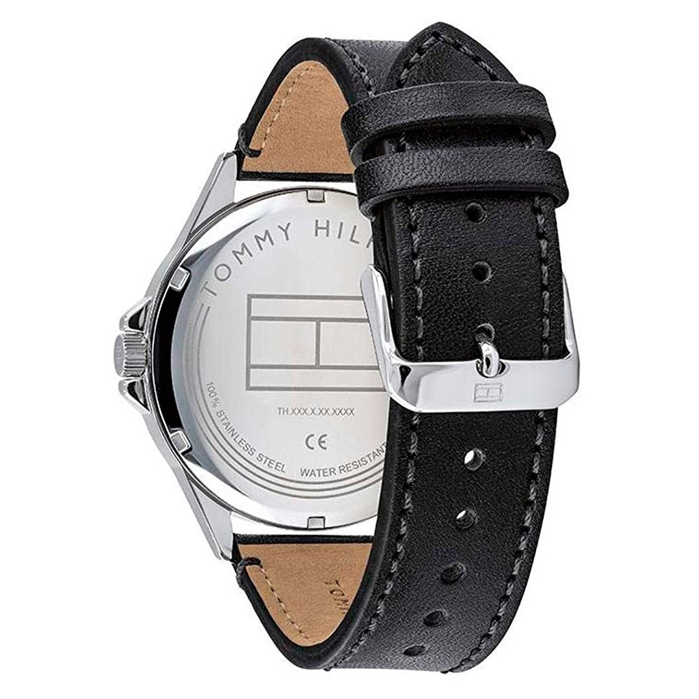 Tommy Hilfiger Shawn Multi Function Quartz Blue Dial Black Leather Strap Watch for Men - 1791616