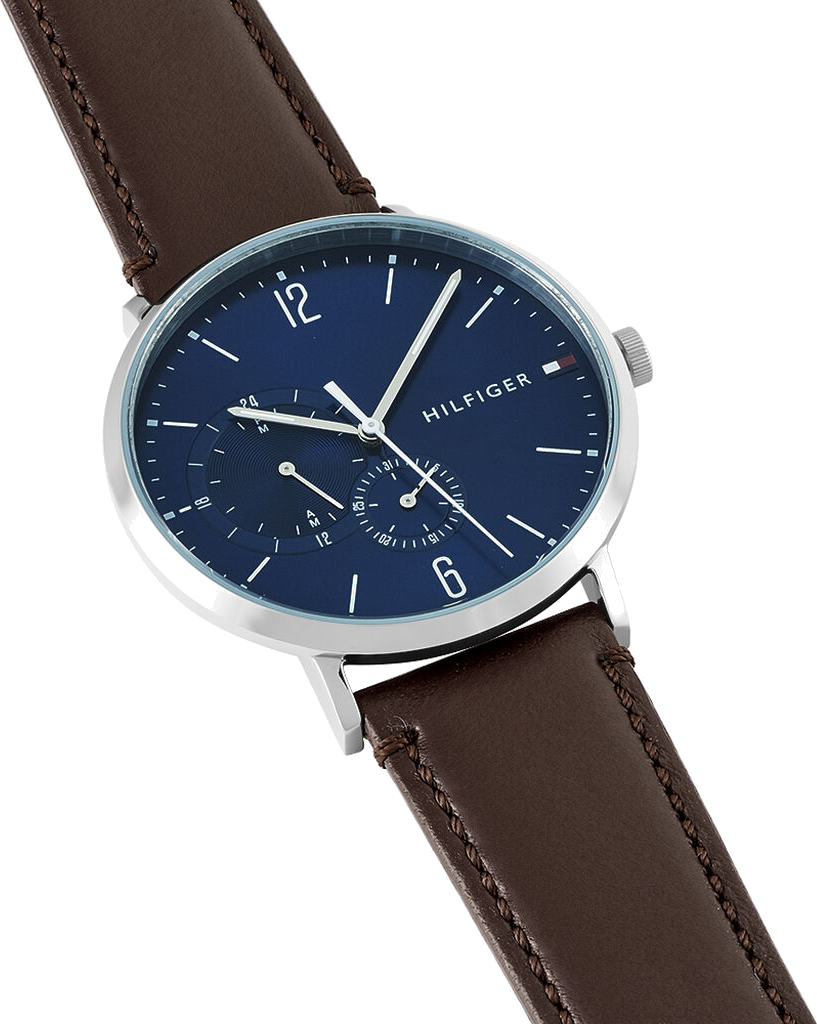 Tommy Hilfiger Cooper Blue Dial Brown Leather Strap Watch for Men - 1791508