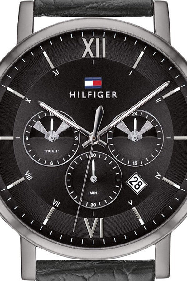 Tommy Hilfiger Evan Black Dial Black Leather Strap Watch for Men - 1710395