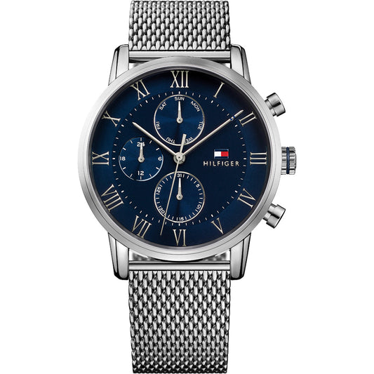 Tommy Hilfiger Kane Quartz Blue Dial Silver Mesh Bracelet Watch for Men - 1791398