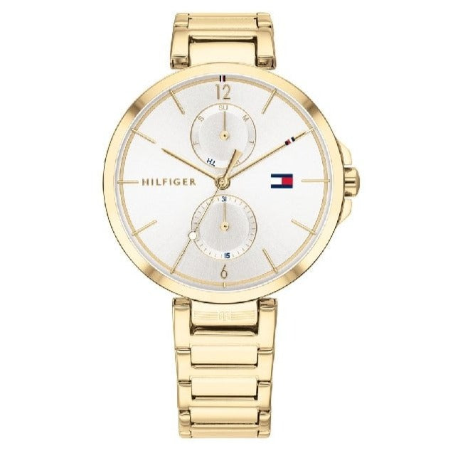 Tommy Hilfiger Angela White Dial Gold Steel Strap Watch for Women - 1782128