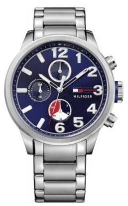 Tommy Hilfiger Jackson Chronograph Blue Dial Silver Steel Strap Watch for Men - 1791242