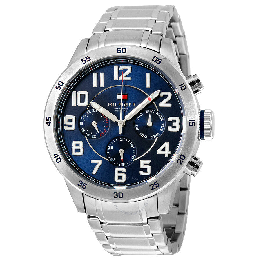 Tommy Hilfiger Trent Quartz Blue Dial Silver Steel Strap Watch for Men - 1791053