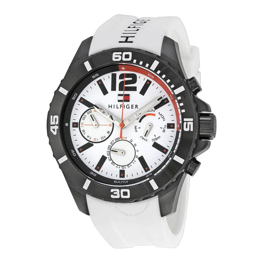 Tommy Hilfiger Nolan Multi Function White Dial White Rubber Strap Watch for Men - 1791146