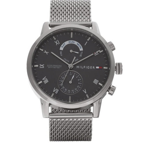 Tommy Hilfiger Kane Black Dial Silver Mesh Bracelet Watch for Men - 1710402