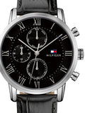 Tommy Hilfiger Kane Quartz Black Dial Black Leather Strap Watch for Men - 1791401