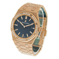 Audemars Piguet Royal Oak Quartz Diamonds Blue Dial Rose Gold Steel Strap Watch for Women - 67651OR.ZZ.1261OR.02