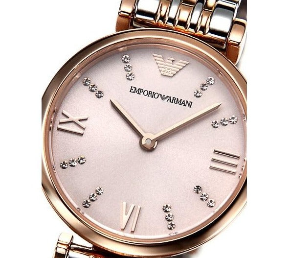 Emporio Armani Gianni T Bar Pink Dial Two Tone Steel Strap Watch For Women - AR11223