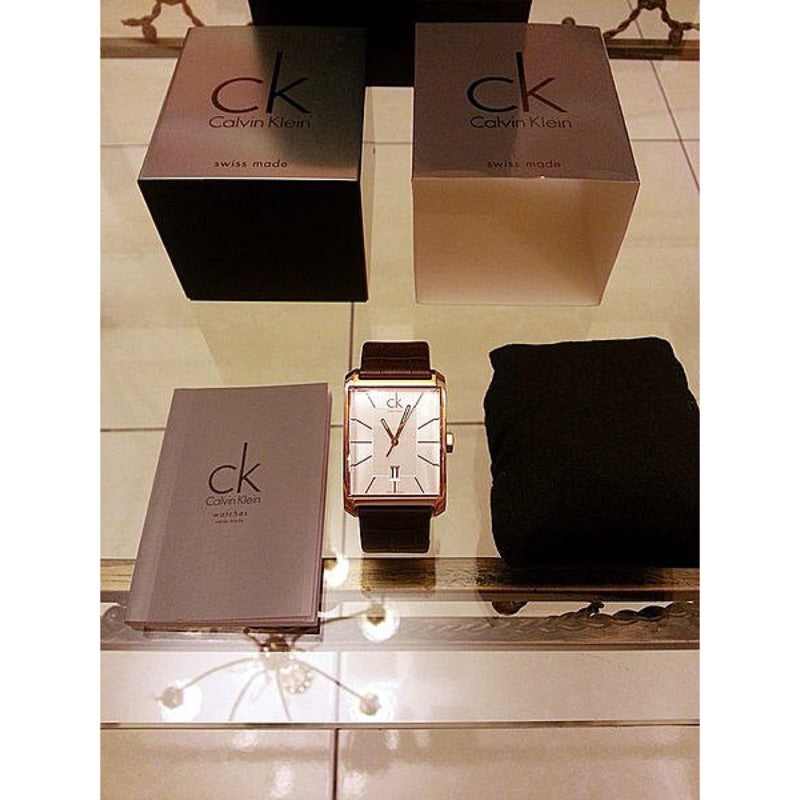 Calvin Klein Window Silver Dial Brown Leather Strap Watch for Men - K2M21620