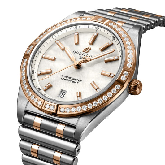 Breitling Chronomat 32 Diamonds Mother of Pearl Dial Two Tone Steel Strap Watch for Women - U77310591A2U1