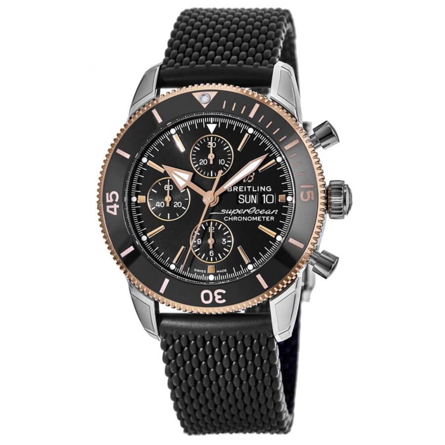 Breitling Superocean Heritage Chronograph 44 Black Dial Black Mesh Bracelet Watch for Men - U13313121B1S1