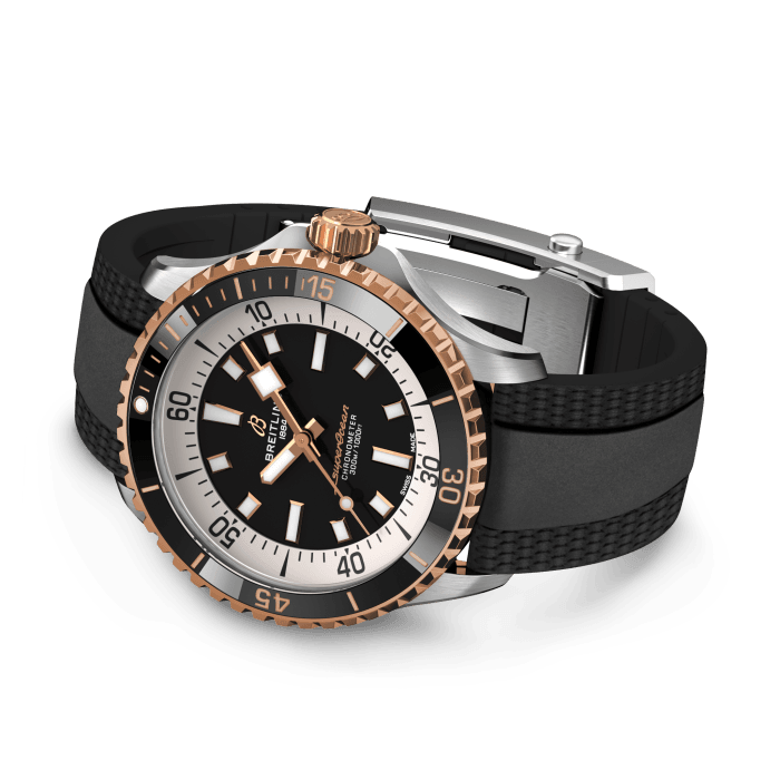 Breitling Superocean Automatic 42mm 18K Red Gold & Black Dial Black Rubber Strap Watch for Men - U17375211B1S1