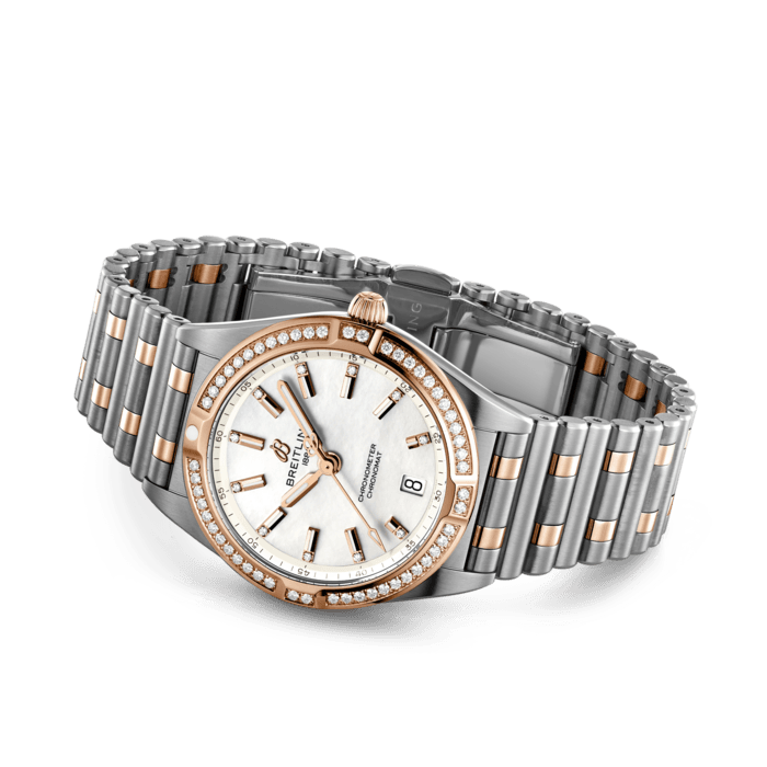 Breitling Chronomat 32 Diamonds Mother of Pearl Dial Two Tone Steel Strap Watch for Women - U77310591A2U1