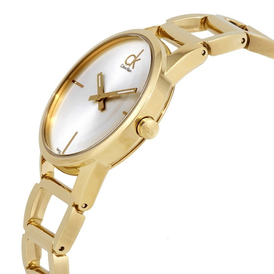 Calvin Klein Stately Silver Dial Gold Steel Strap Watch for Women - K3G23526