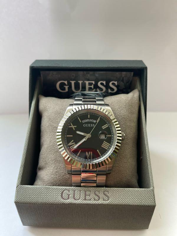 Guess Connoisseur Black Dial Silver Steel Strap Watch for Men - GW0265G1