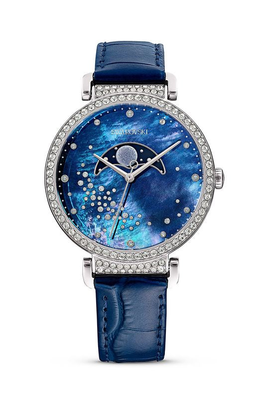 Swarovski Passage Moon Phase Blue Dial Blue Leather Strap Watch for Women - 5613320