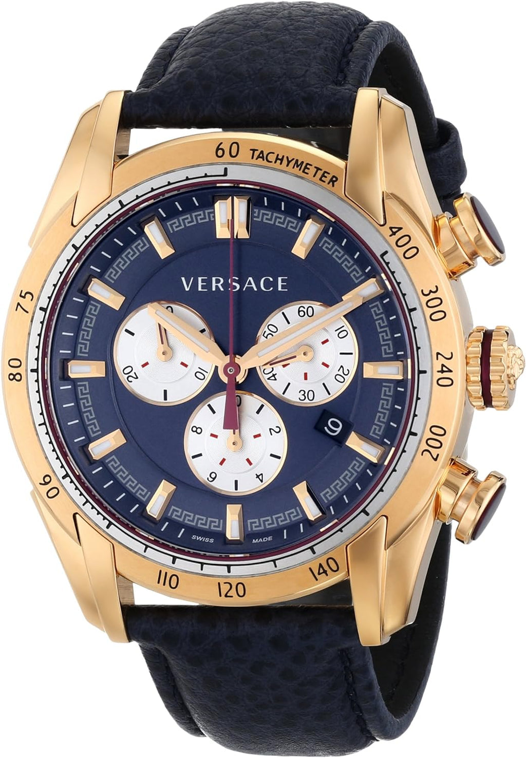 Versace V-Ray Blue Chronograph Blue Dial Blue Leather Strap Watch for Men - VDB030014